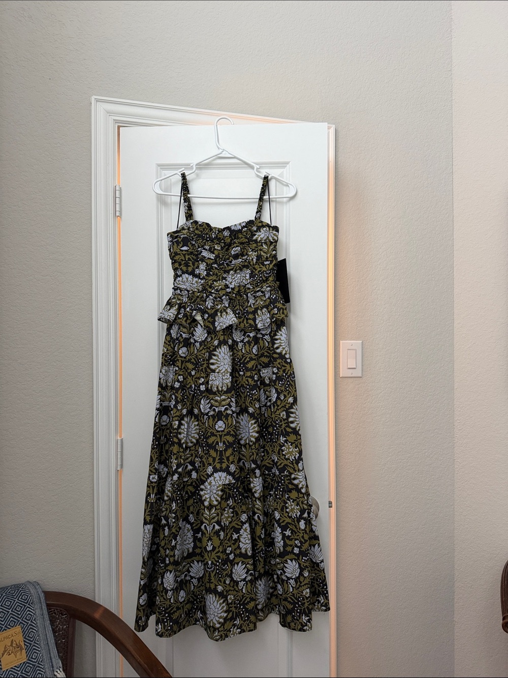 Floral Smocked Maxi Dress in Olive Green and Black
